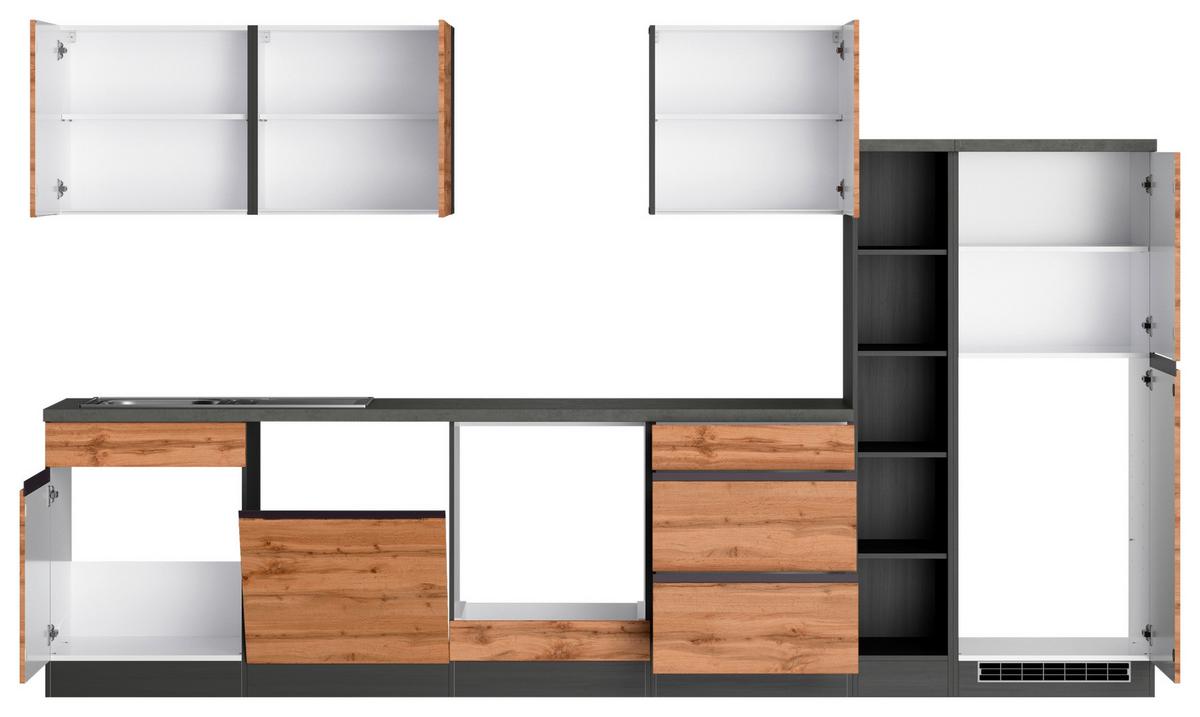 Küchenzeile Turin ohne Geräte B: 330 cm Graphit/Eiche Dekor - Eiche Wotan/Graphitfarben, Design, Holzwerkstoff (330cm) - Held