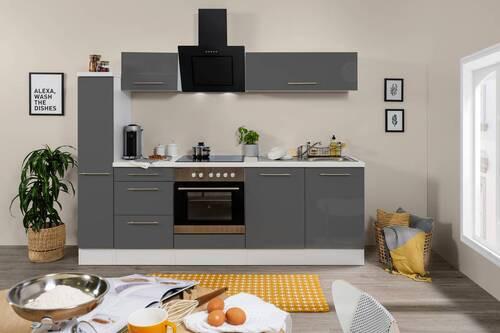 Küchenzeile Rp240wgc mit Geräten 240 cm Grau/Weiß - Schwarz/Weiß, KONVENTIONELL, Holzwerkstoff (240cm) - Respekta