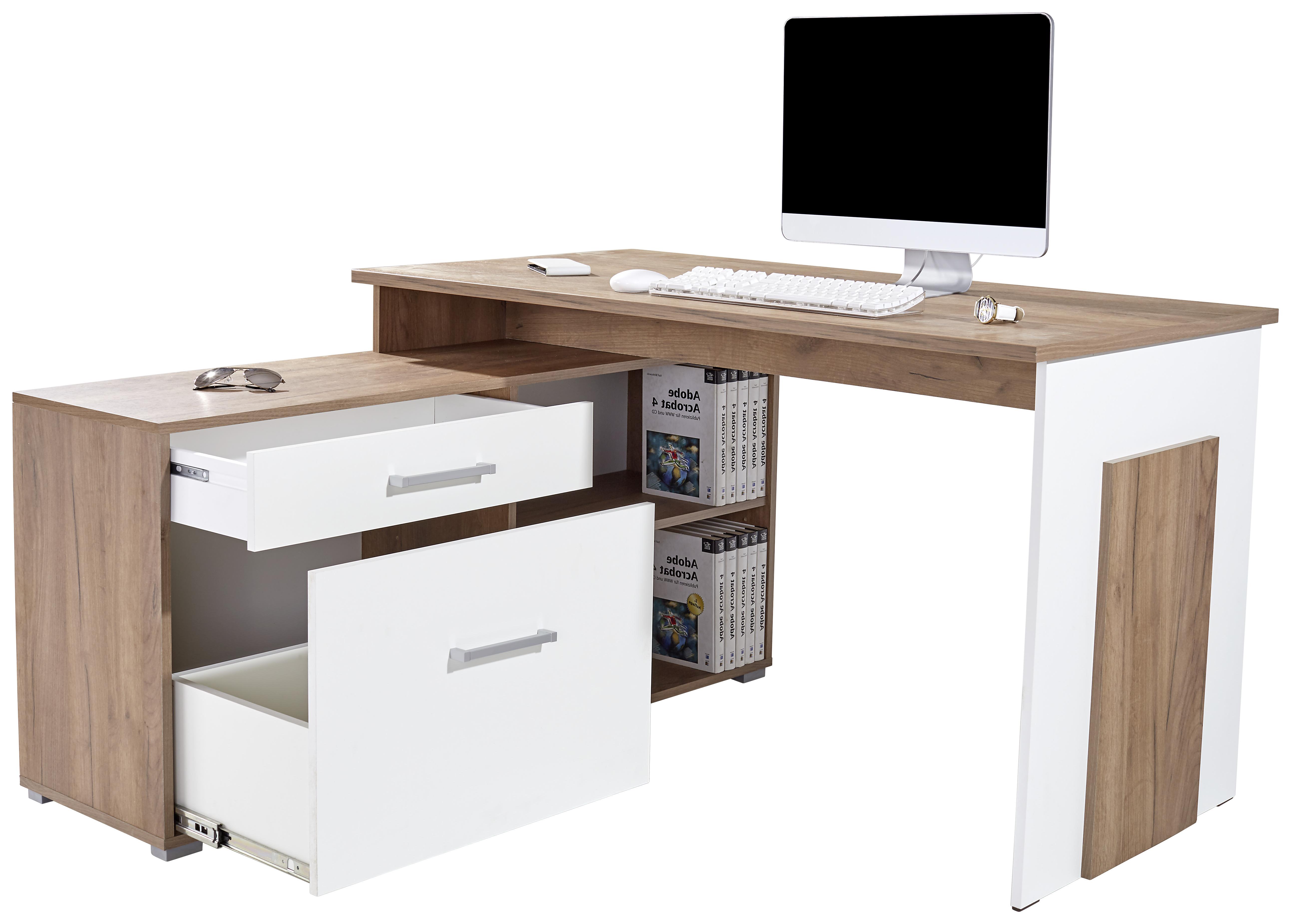 Rohový Psací Stůl Ludwig - bílá/barvy dubu, Moderní, kompozitní dřevo/plast (140/76/130cm)