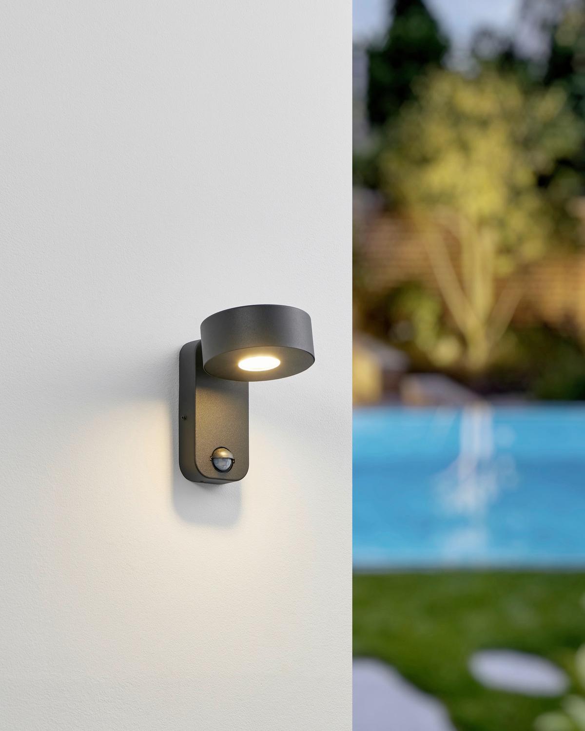 Led-wandleuchte Palosco Inkl. Sensor Schwarz - Transparent/Schwarz, Design, Kunststoff/Metall (17/11,5/15,5cm) - Eglo