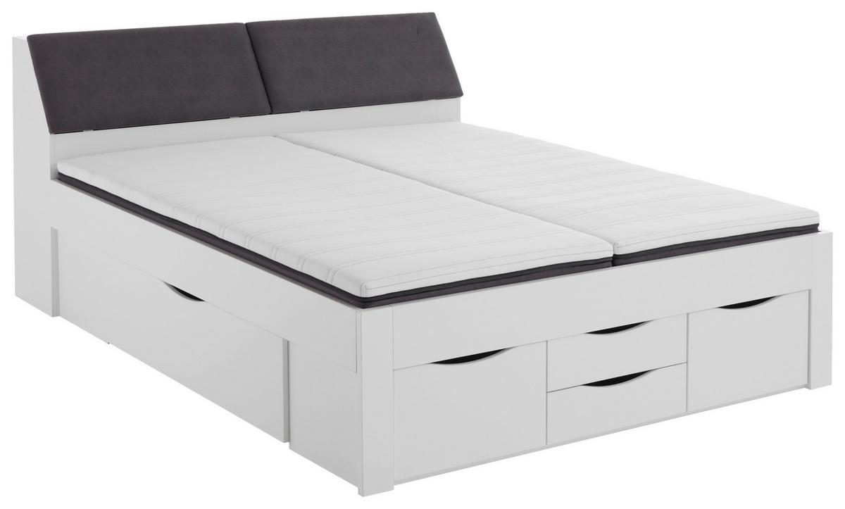Stauraumbett Mit Bettkasten 140x200 Cm Maxi Weiß/grau - Weiß/Grau, KONVENTIONELL, Holzwerkstoff/Textil (140/200cm)