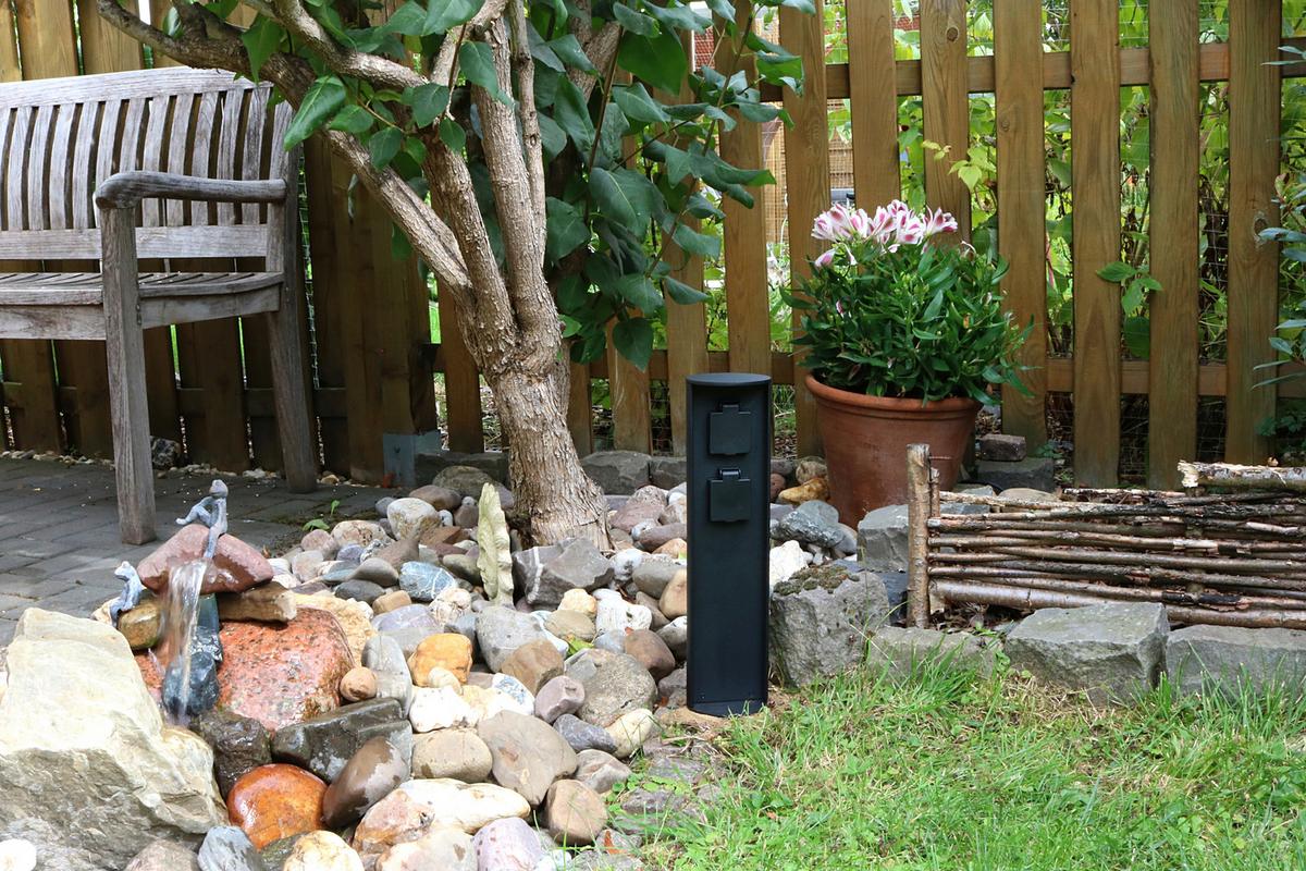 Gartensteckdose Stromverteiler-2 - Anthrazit, Basics, Metall (10/40cm)