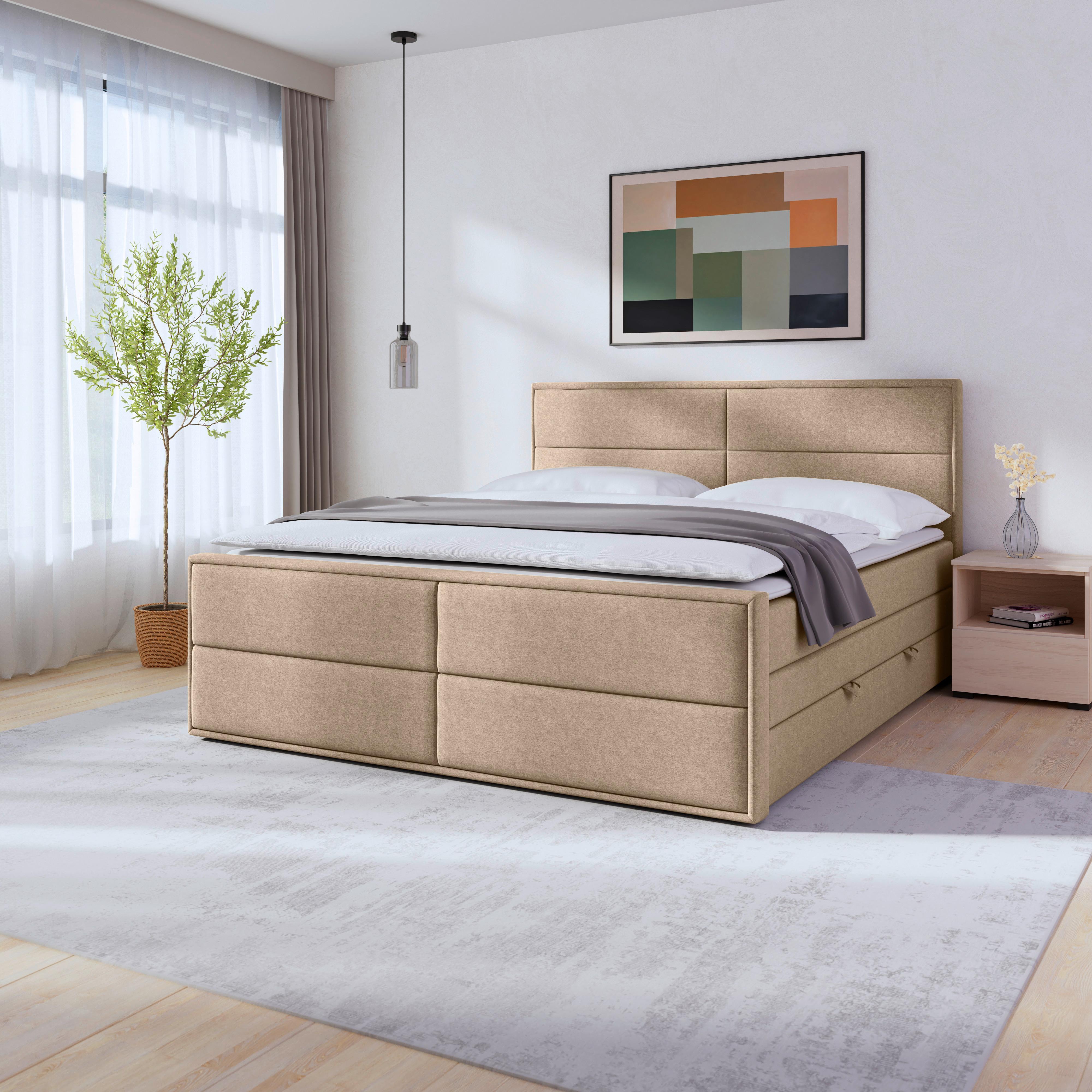 Boxspringbett mit Bettkasten 180x200 Naturfarben Palermo - Schwarz/Naturfarben, MODERN, Karton/Holz (180/200cm) - MID.YOU