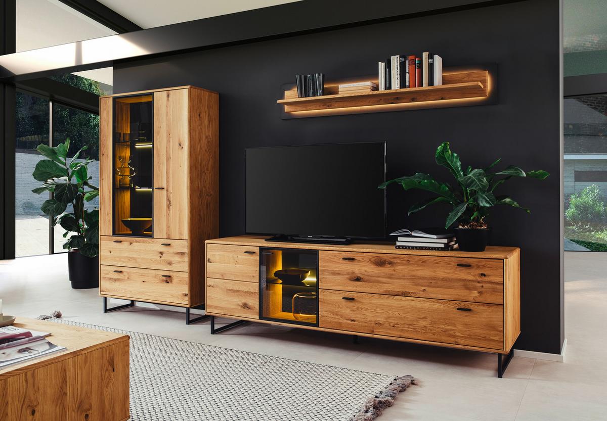 Wohnwand Arezzo Wildeiche/Anthrazit B: 319 cm - Wildeiche/Anthrazit, Design, Glas/Holz (319/186/50cm) - MID.YOU
