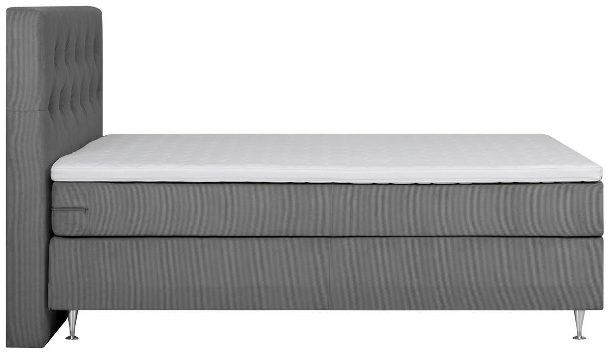 Boxspringbett Mit Topper + Matratze 180x200 Cm Paula - Dunkelgrau/Alufarben, MODERN, Textil (180/200cm) - Livetastic