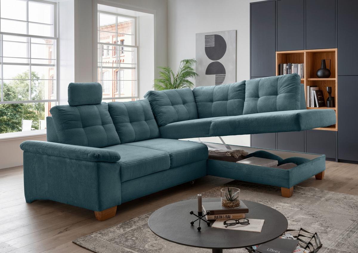 Ecksofa Brizzini Petrol S: 274x206 Cm - Petrol/Naturfarben, MODERN, Textil (274/206cm) - Livetastic