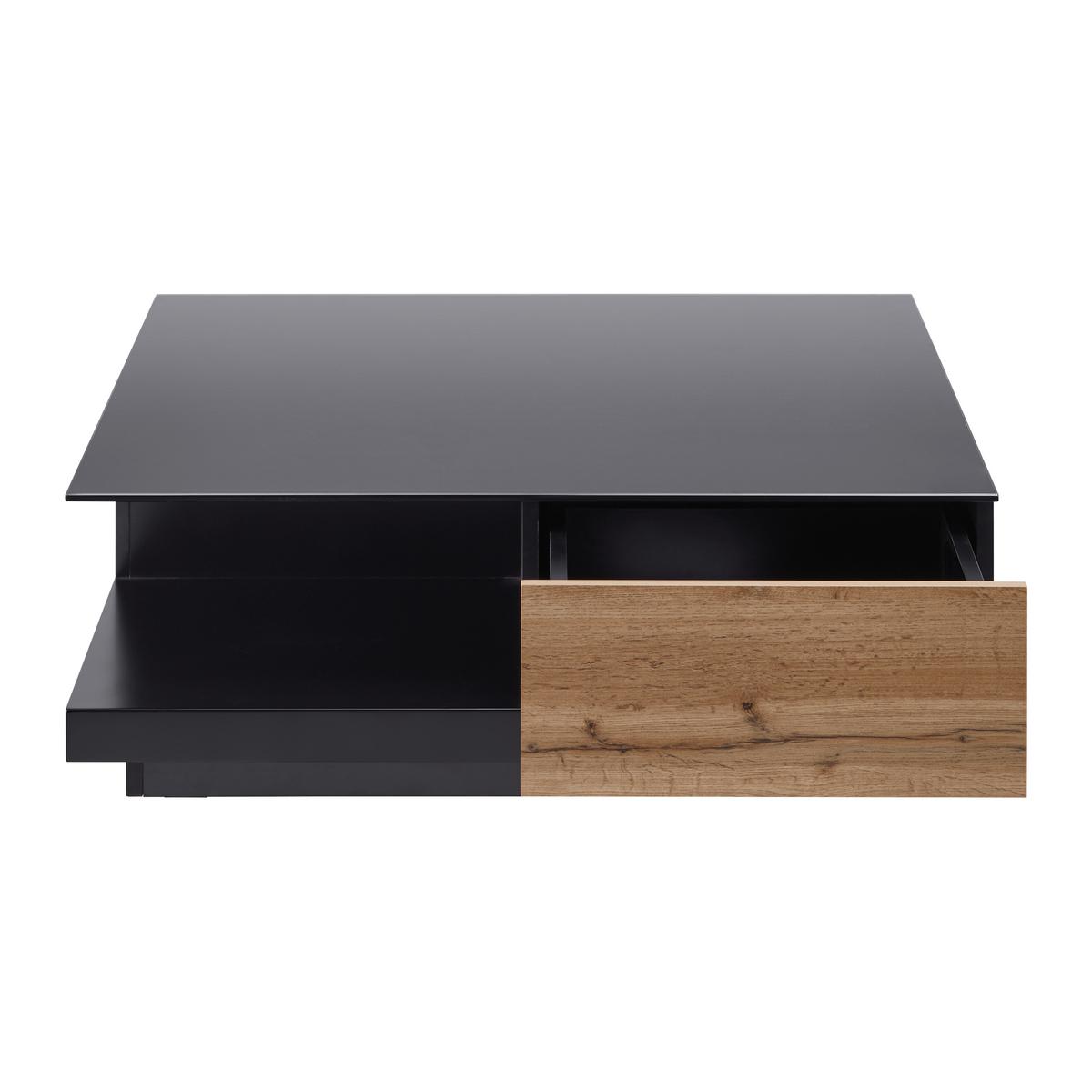 Konferenčný stolík NEVIO - čierna/farba duba, Modern, sklo (85/85/30cm) - Bessagi Home
