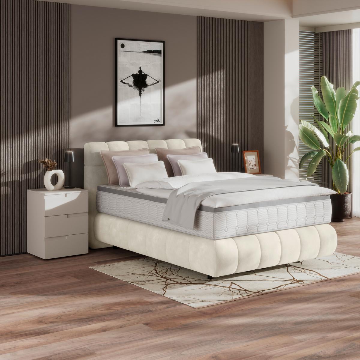 Boxspringbett Nobu Champagner, Lf: 140x200 cm - Champagner/Schwarz, Trend, Holz/Textil (140/200cm)