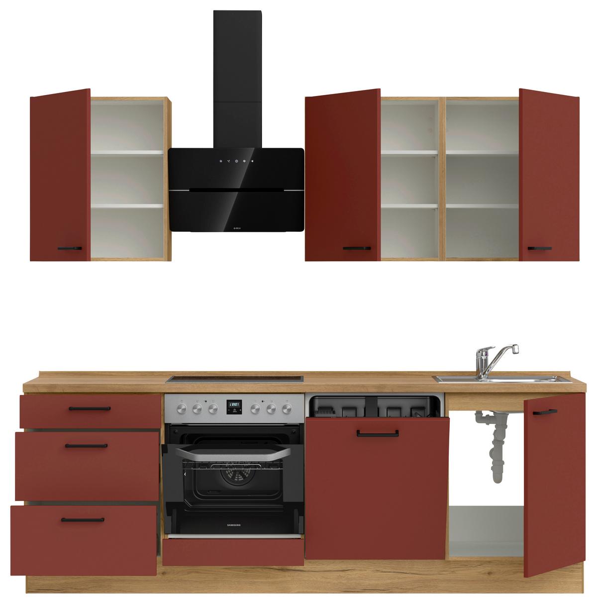 Küchenleerblock Easytouch High-Line, H9 Links - Eichefarben/Rot, MODERN, Holzwerkstoff (240cm) - Nobilia