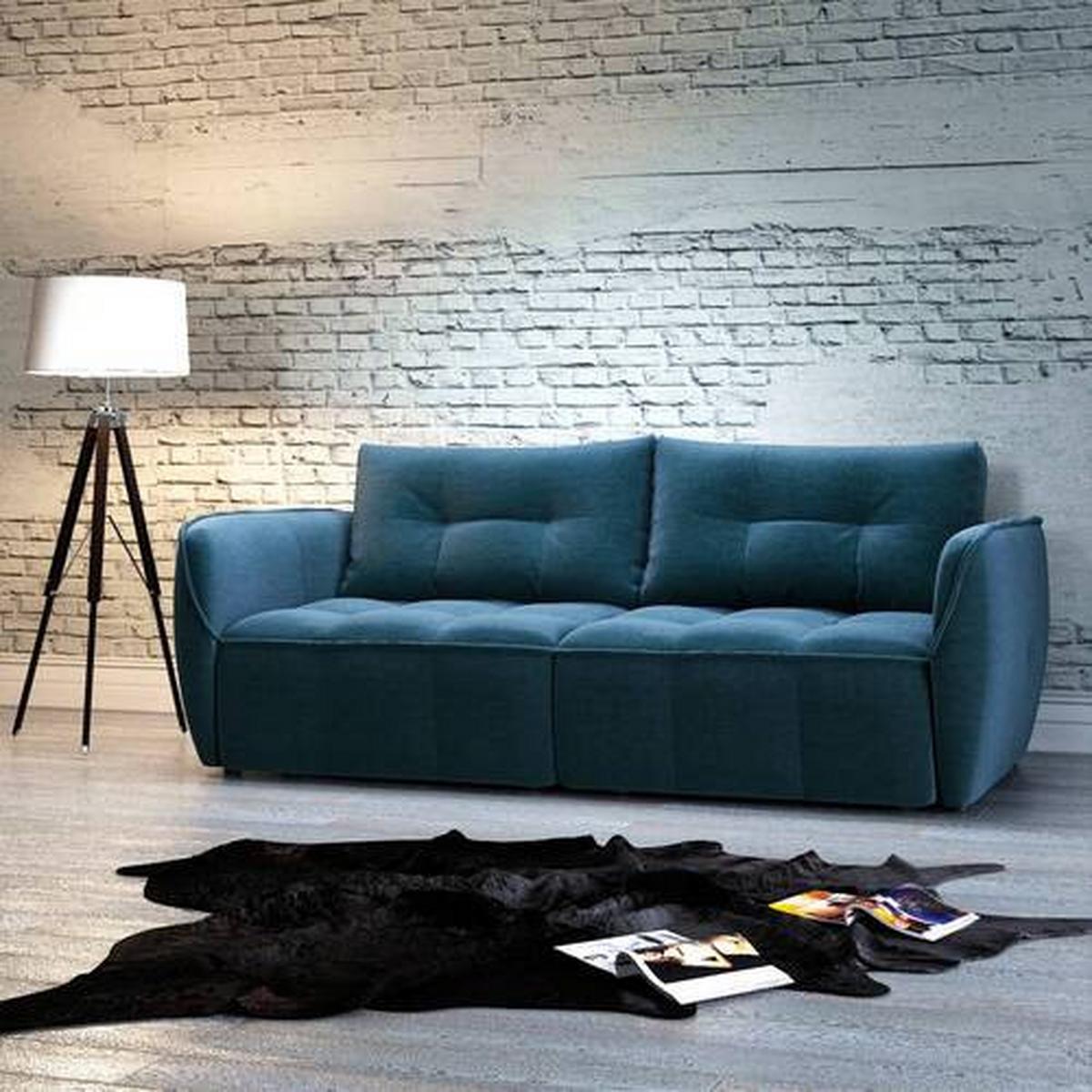 Boxspringová pohovka BOMBEI, petrolejový velúr - čierna/sivá, Modern, drevo/kompozitné drevo (243/94/125cm) - Premium Living