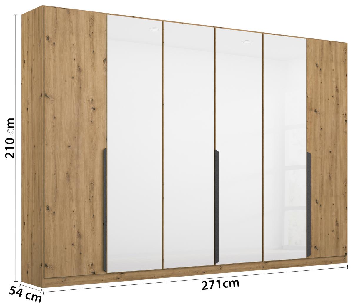 Drehtürenschrank Artemis 271 Cm Weiß/eiche Dekor - Eiche Artisan/Weiß, MODERN, Glas/Holzwerkstoff (271/210/54cm) - Rauch Möbel