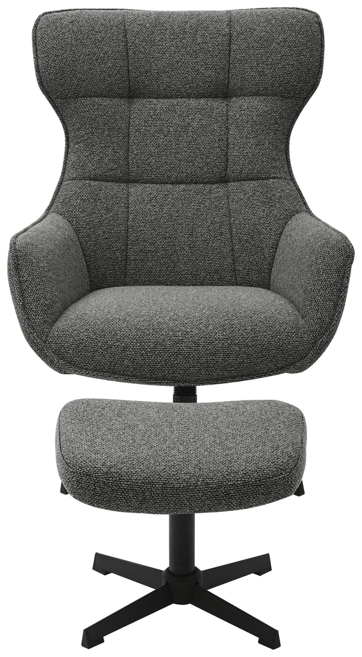 Relaxsessel Bogota Leinenoptik Grau, 360° Drehbar - Schwarz/Grau, MODERN, Textil/Metall (76/101/86cm) - Luca Bessoni