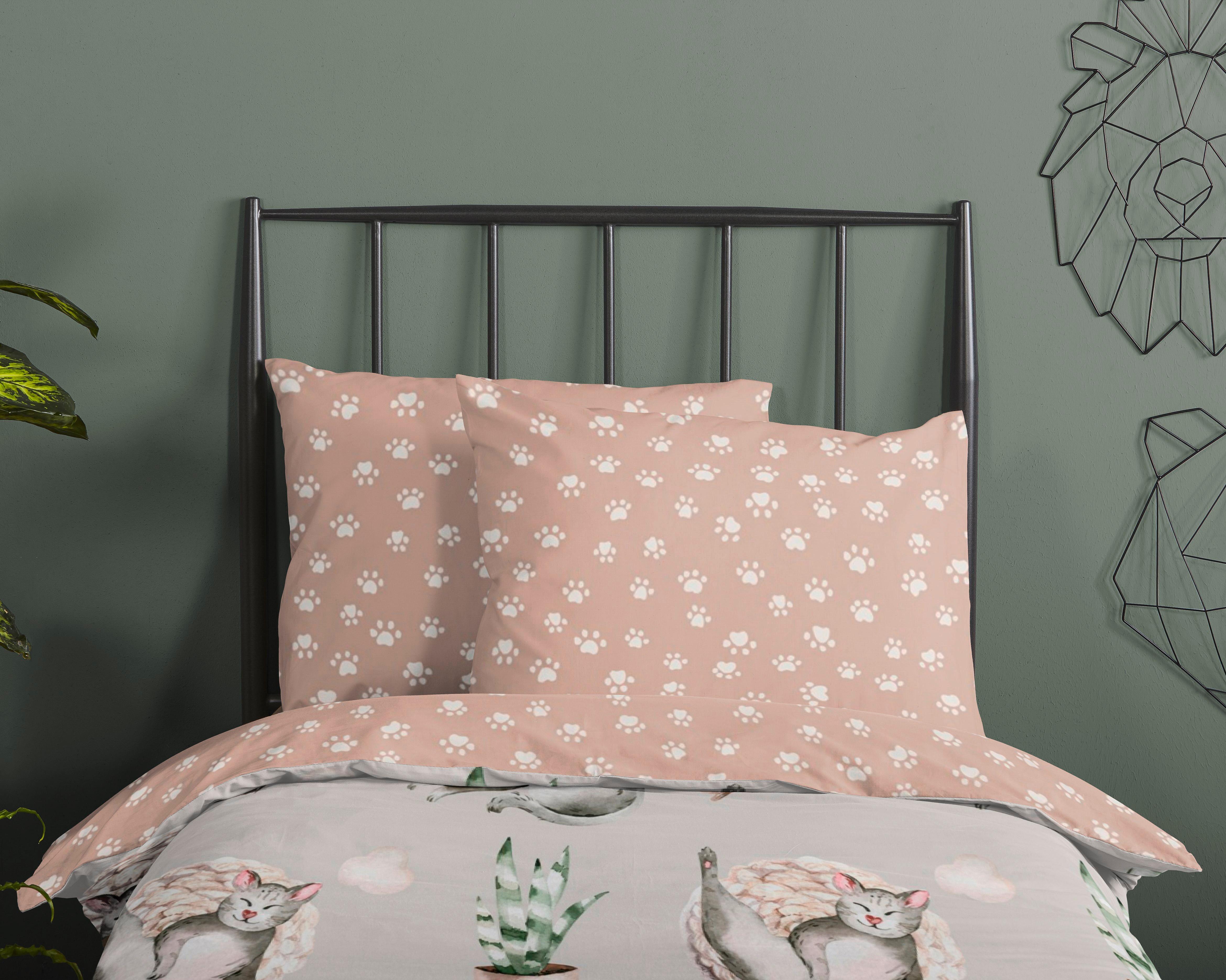 Kinderbettwäsche Catlife Grau Beige 120x150 Cm - Beige/Grau, Trend, Textil (120/150cm)