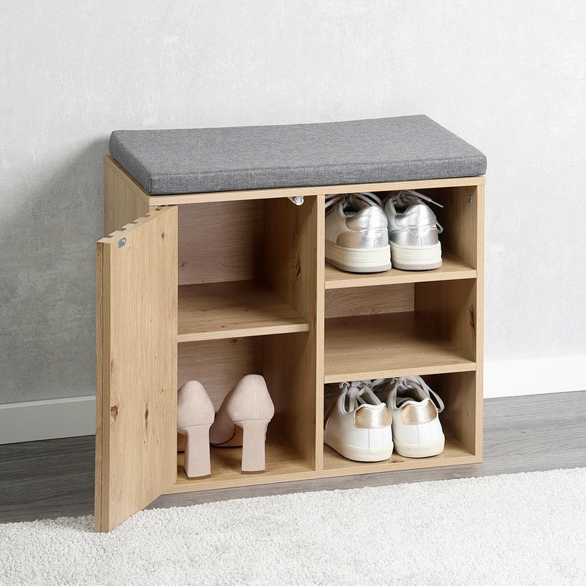 GARDEROBENBANK Eiche/Grau B: 51,5cm - Eichefarben/Schwarz, Basics, Holzwerkstoff/Textil (51,5/48/29,5cm) - Kesper