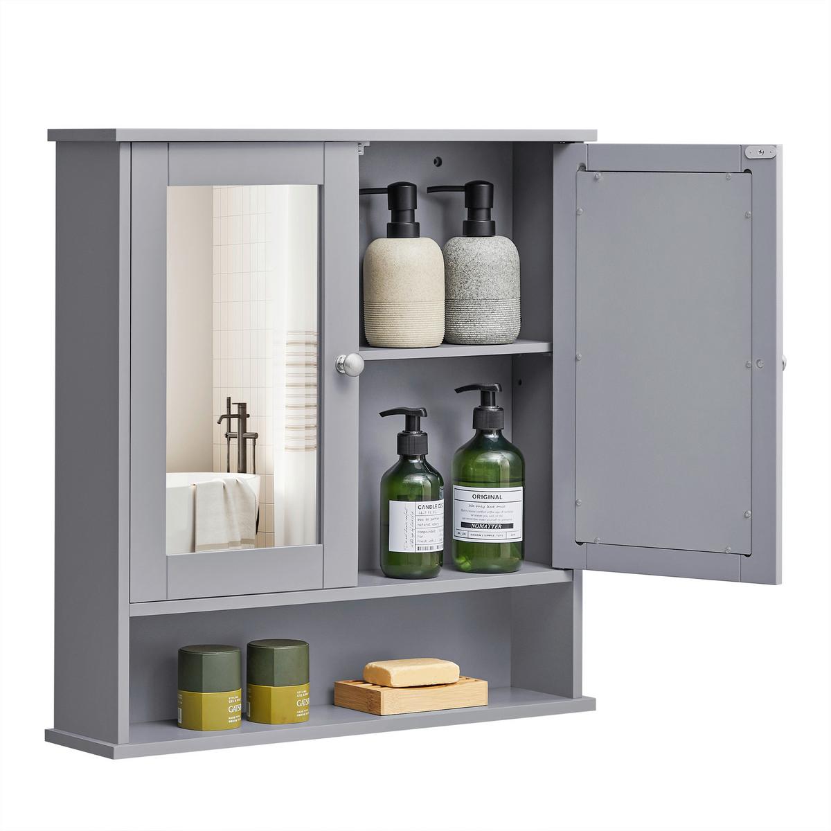 Spiegelschrank Mirror Cabinet - Grau, MODERN, Glas/Holzwerkstoff (56,5/58,5/13cm) - MID.YOU