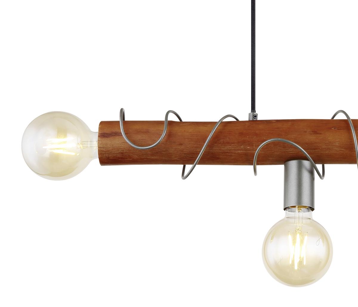 Hängeleuchte Alice H: 120 cm 4-Flammig, Rustikal - Braun/Grau, Natur, Holz/Metall (70/20/120cm) - Globo
