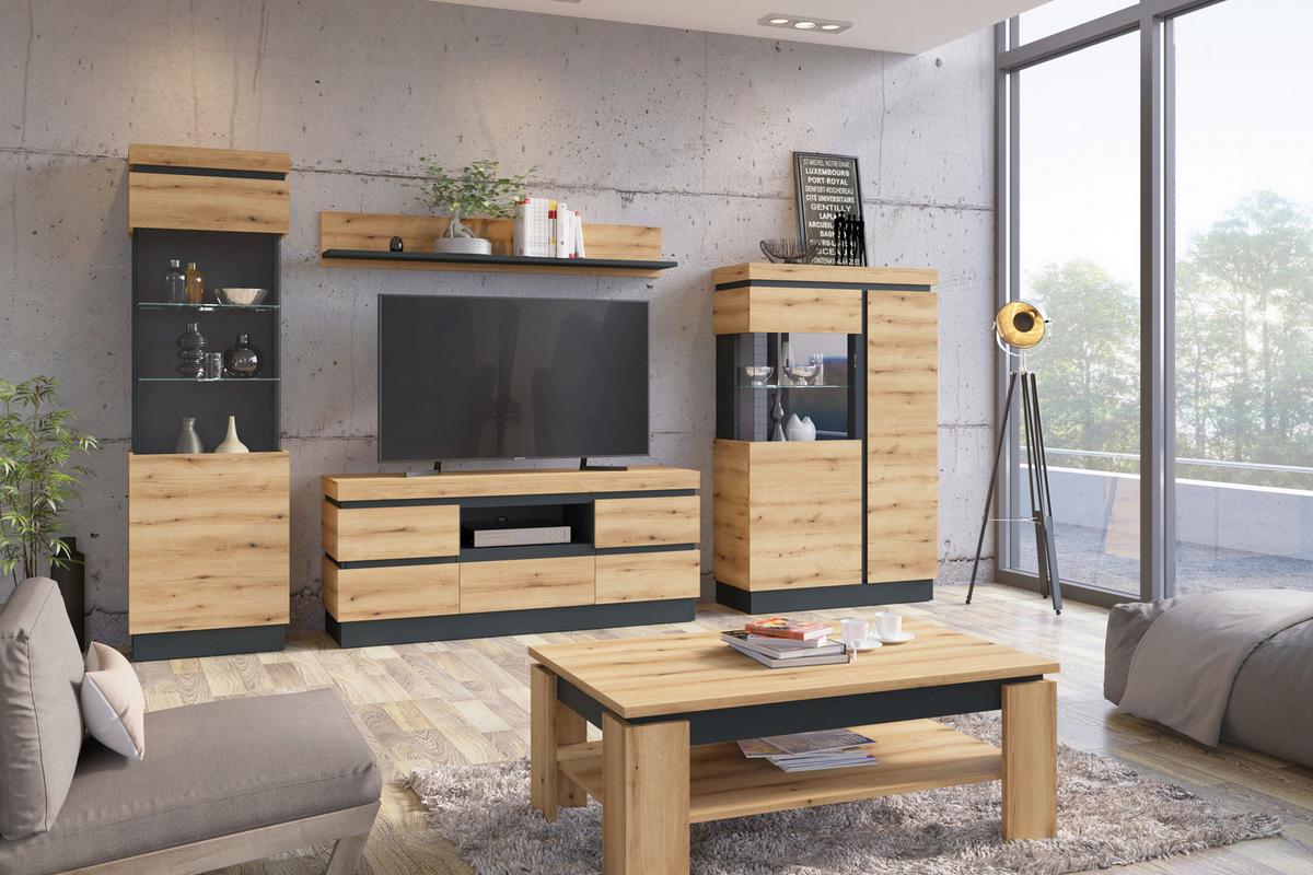 Vitrine Corte Grau /eiche Dekor B: 60 Cm - Eichefarben/Grau, Trend, Glas/Holzwerkstoff (60,1/200,5/40cm)