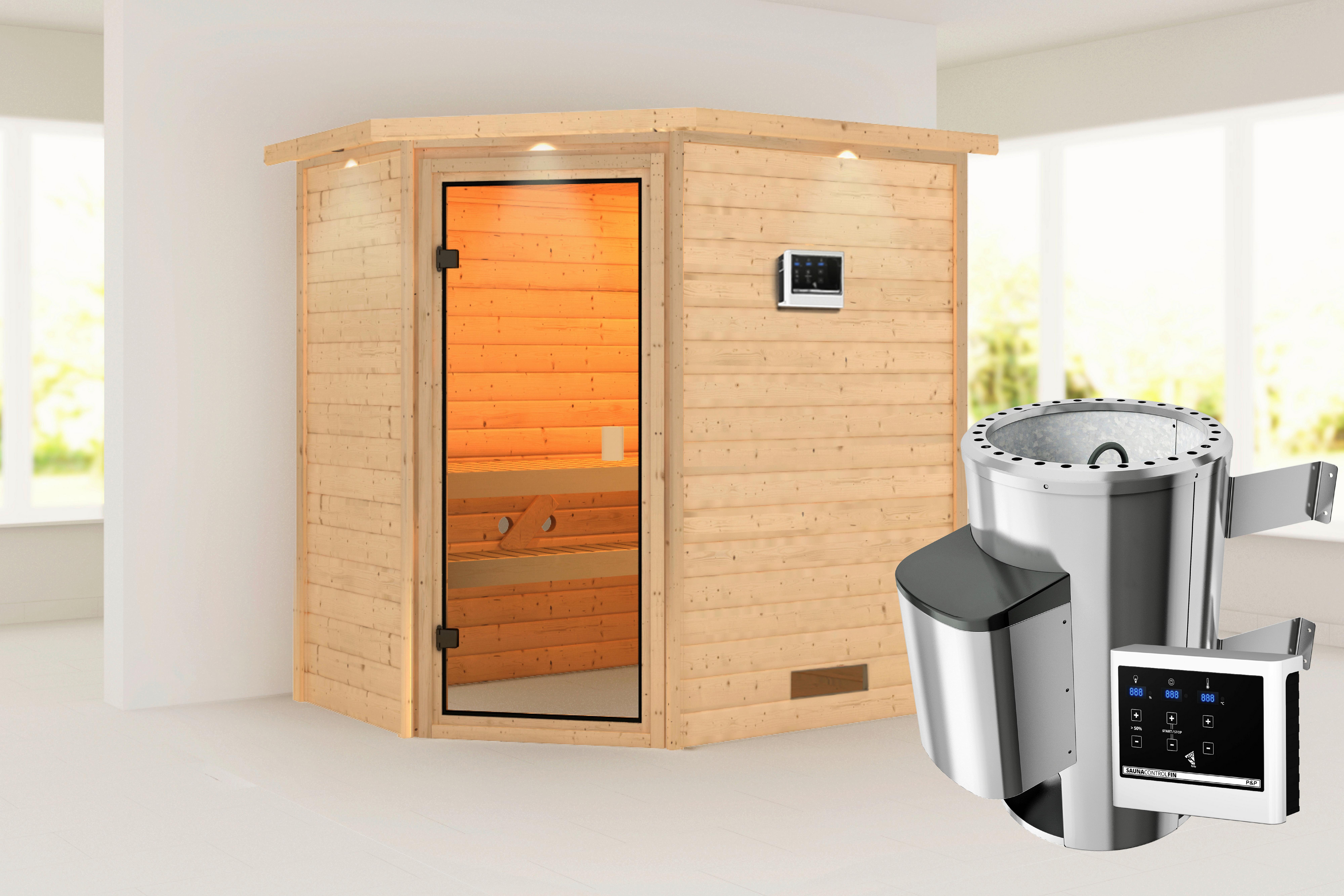 Sauna Helen Eck 196/187/145 Cm - Fichtefarben, Basics, Holz (196/187/145cm)