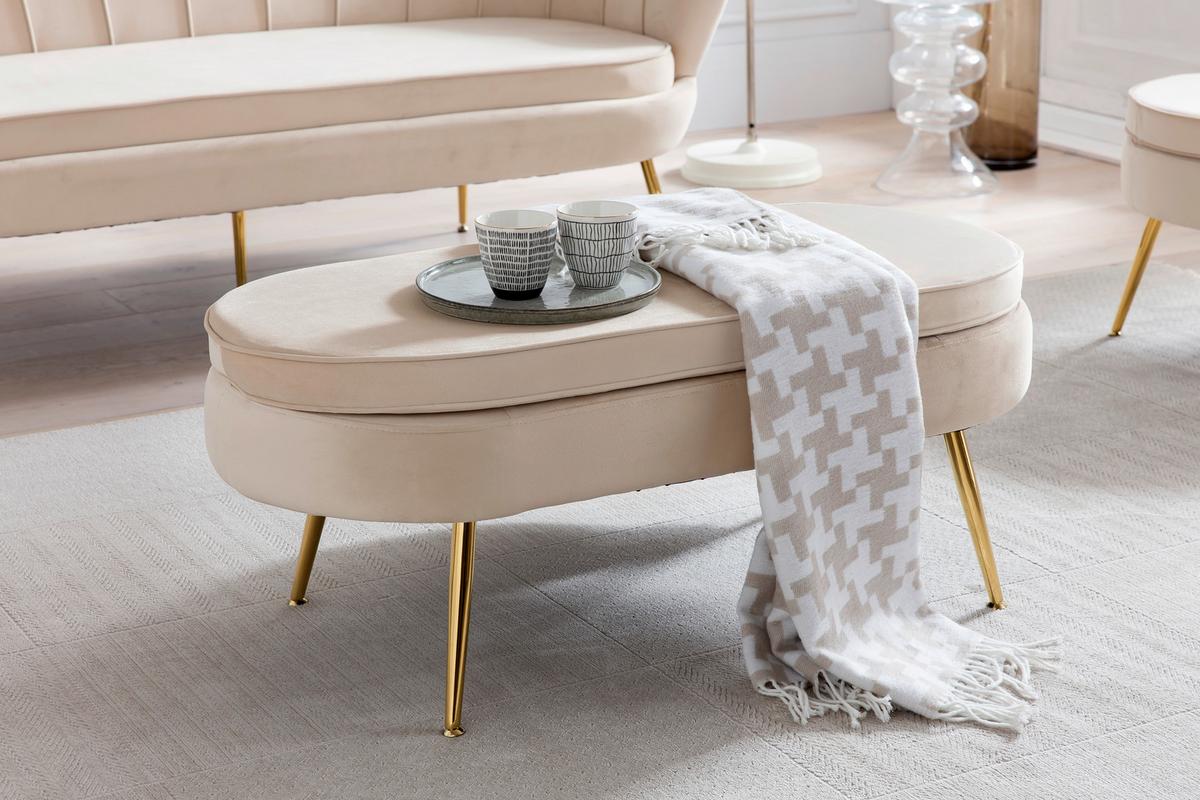 Hocker Beige B: 99 Cm - Beige/Goldfarben, MODERN, Textil (99/40/44cm) - Livetastic