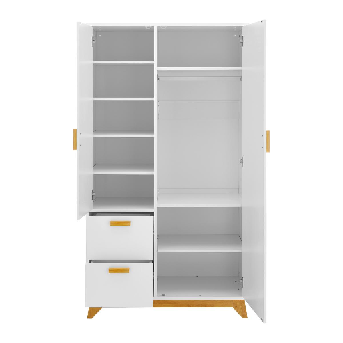 Šatní skříň MILAN 100cm - bílá/přírodní barvy, Moderní, dřevo (100/180/52cm) - Modern Living
