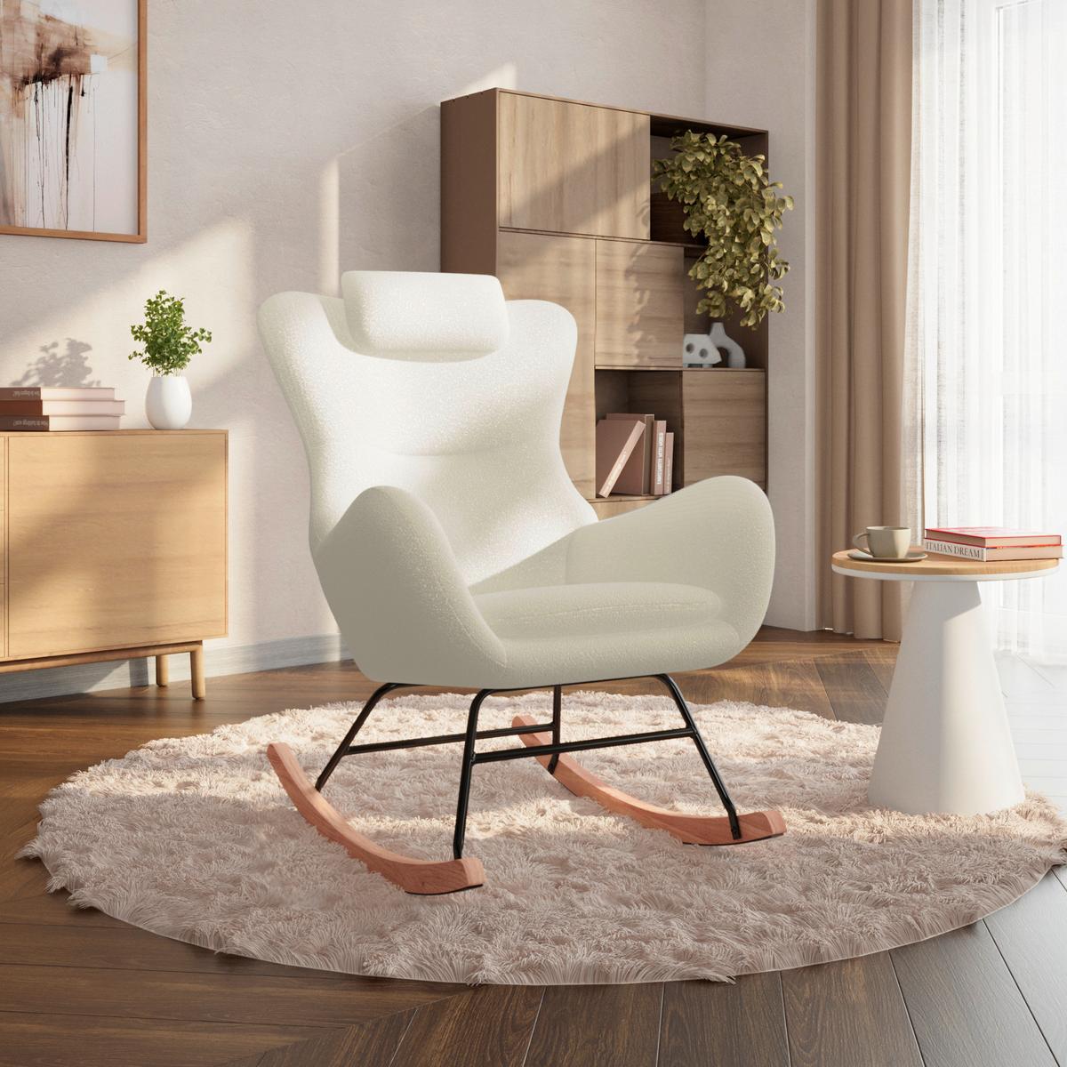 Schaukelsessel Teddy Teddy weiß, B: 66 cm - Weiß/Naturfarben, MODERN, Holz/Textil (66/90/85cm)