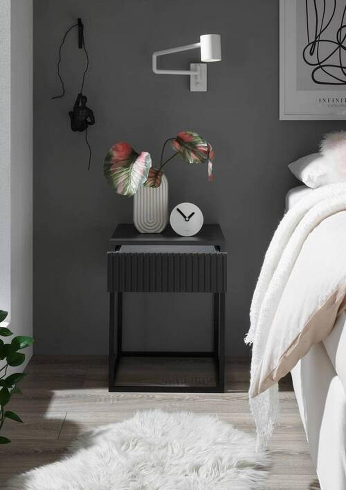 Nachtkästchen Graphitfarben/ Schwarz H: 52 cm Marle - Schwarz/Graphitfarben, MODERN, Holzwerkstoff/Metall (40/52/38,5cm) - Livetastic