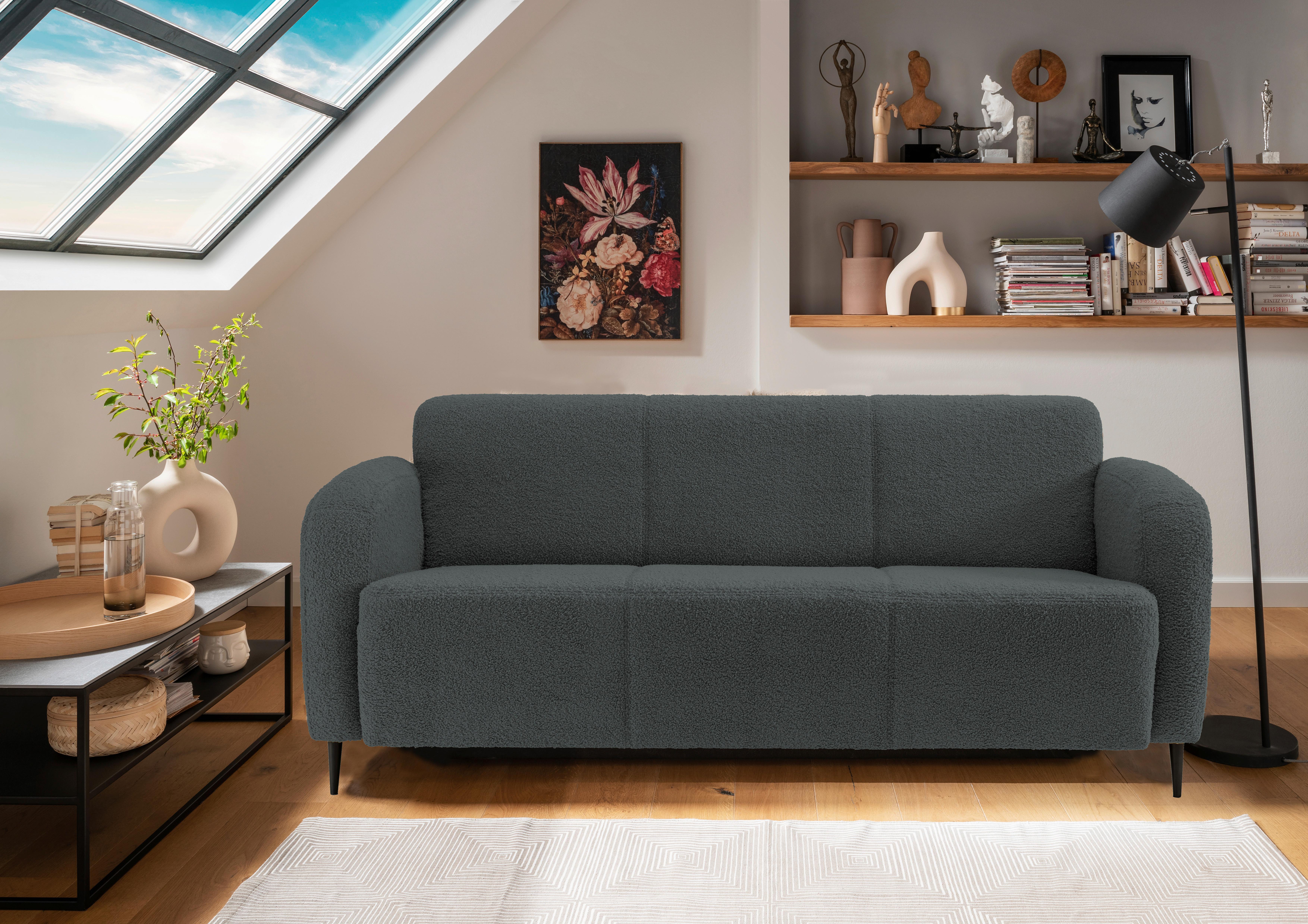 3-Sitzer-Sofa Marone Anthrazit Teddystoff - Anthrazit/Schwarz, MODERN, Textil (180/76/90cm) - Livetastic