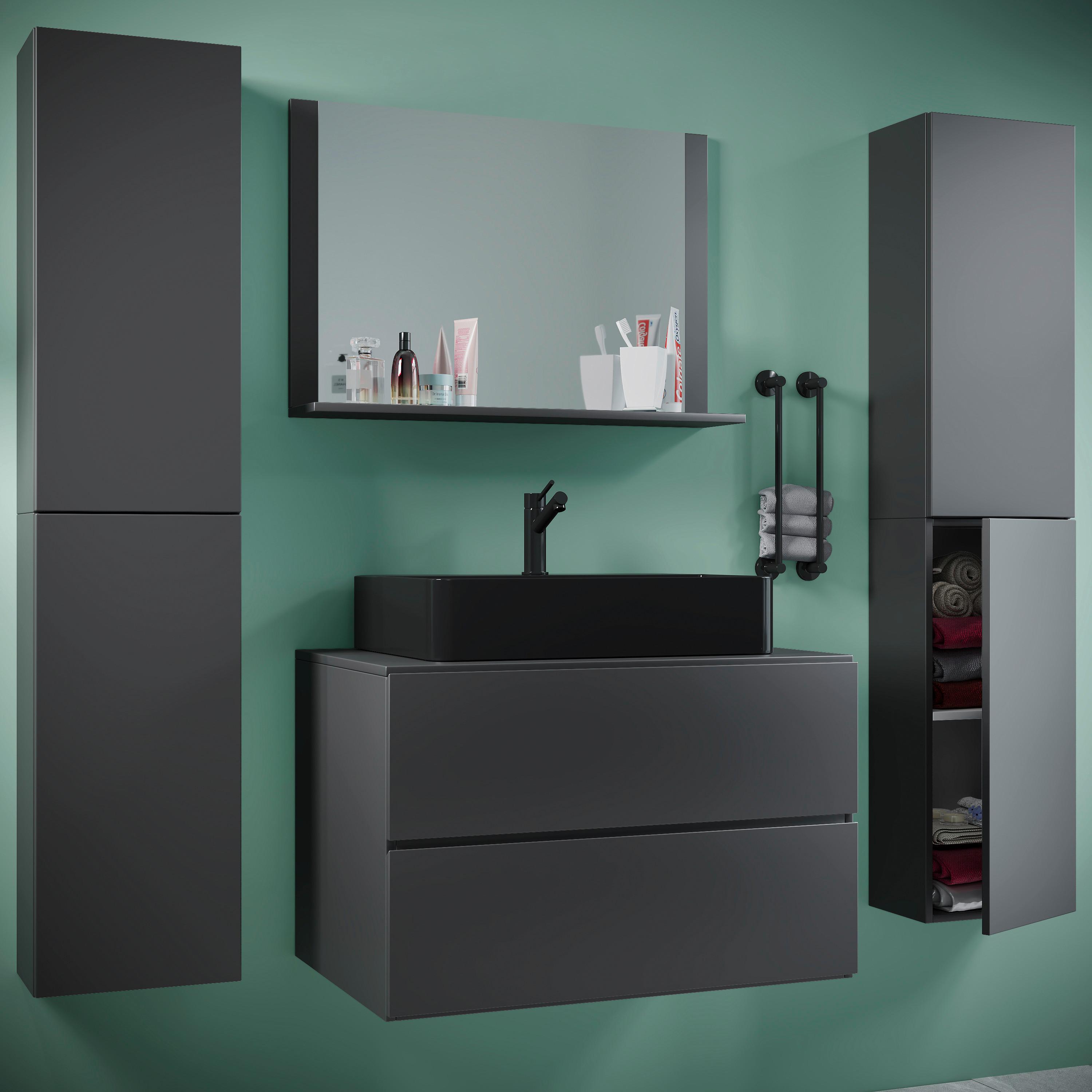 Badezimmer Lendas Bl XL - Anthrazit/Schwarz, MODERN, Glas/Keramik (147cm) - MID.YOU