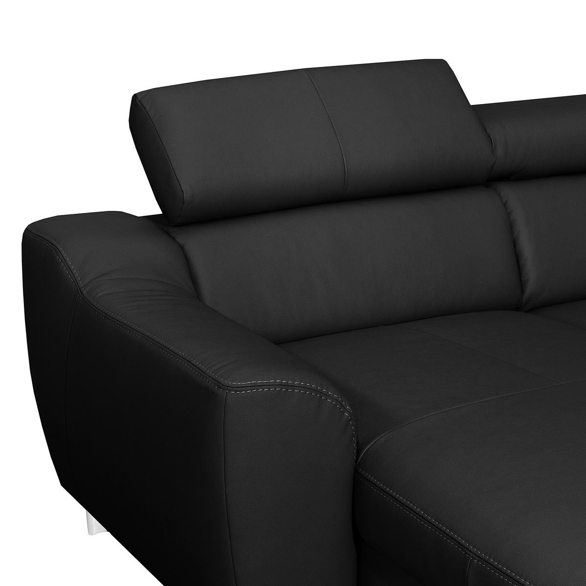 Ecksofa Aspen Mit Bettkasten Lederlook Schwarz 242x176 Cm - Chromfarben/Schwarz, Design, Leder/Textil (242/176cm) - Livetastic