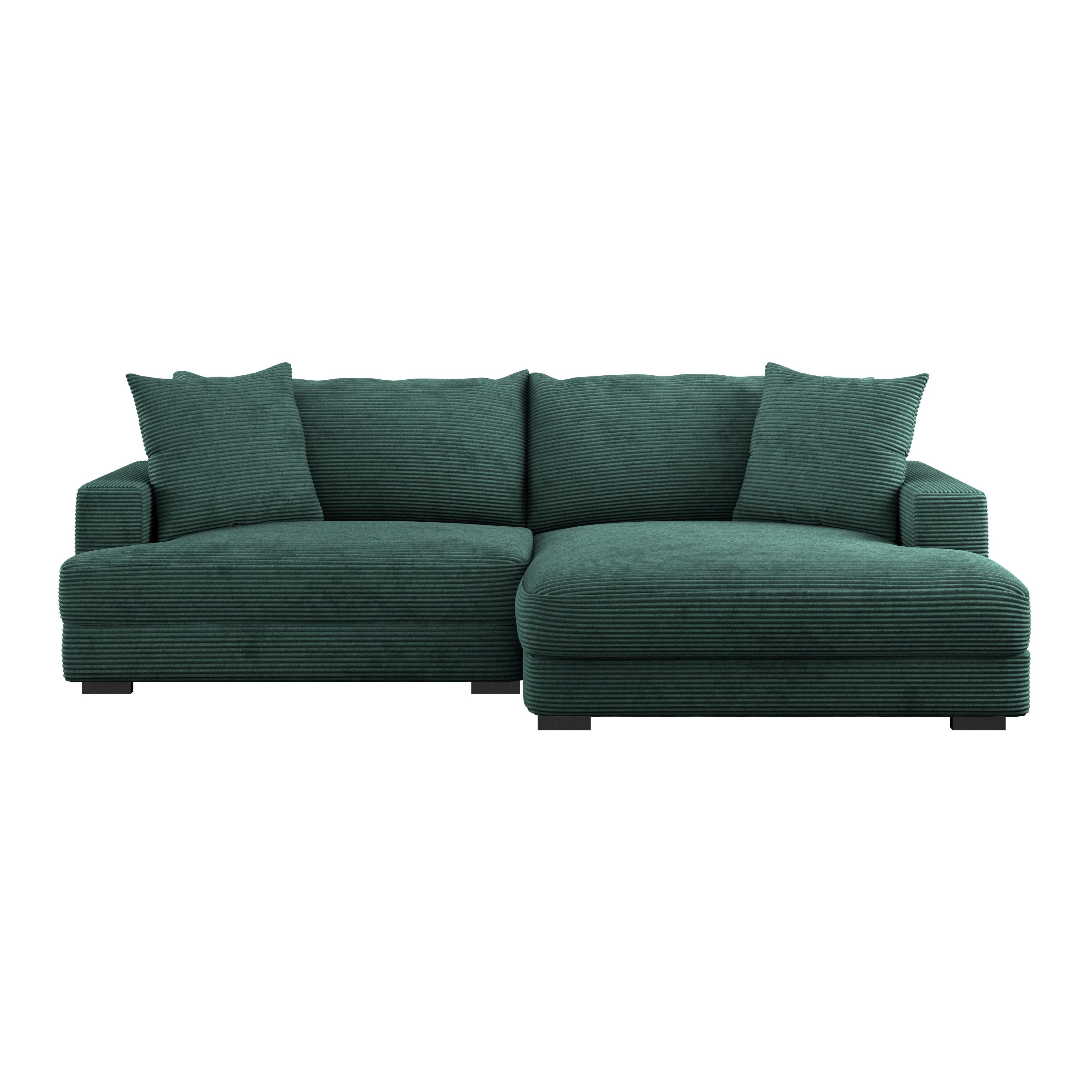 Ecksofa Pelle m. Kissen Dunkelgrün Cord 265x180 cm