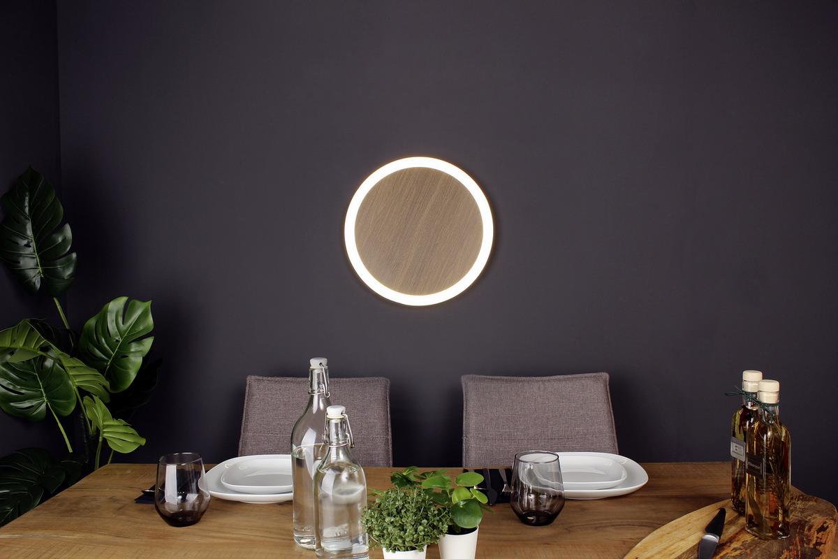 LED-Deckenleuchte Moon Ø 30 cm Mit 3 Helligkeitsstufen - Eichefarben/Schwarz, Design, Metall (30/4,1cm)