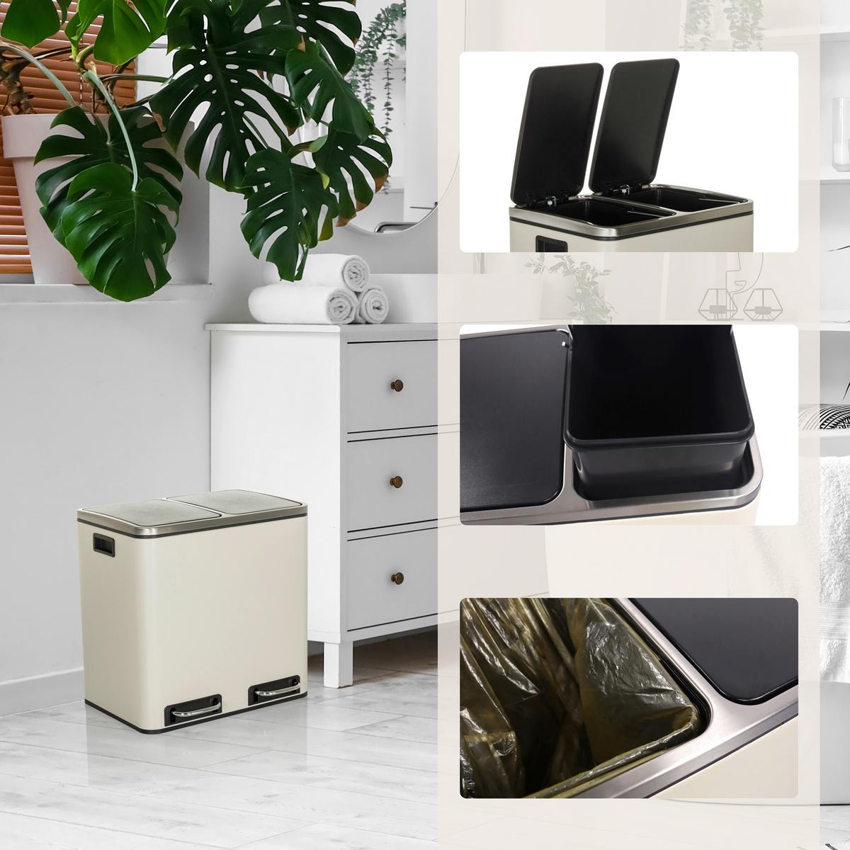 Abfallsammler Clean Ix Schwarz B: 41,5 cm - Beige/Schwarz, MODERN, Kunststoff/Metall (41,5/48/32cm) - MID.YOU