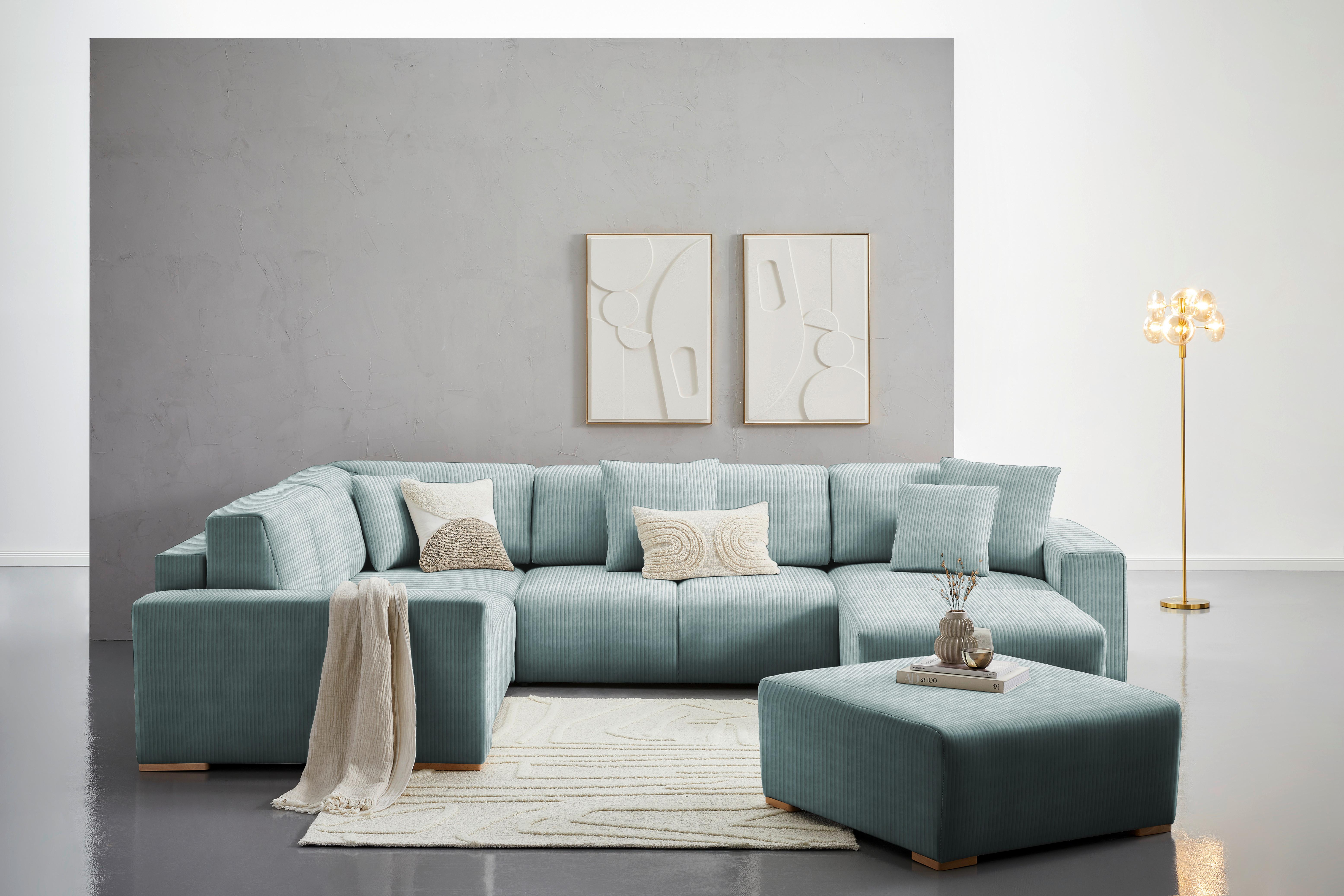 Wohnlandschaft Vouge Mintgrün U: 283x371x208 Cm - Buchefarben/Schwarz, KONVENTIONELL, Textil (283/371/208cm) - Livetastic