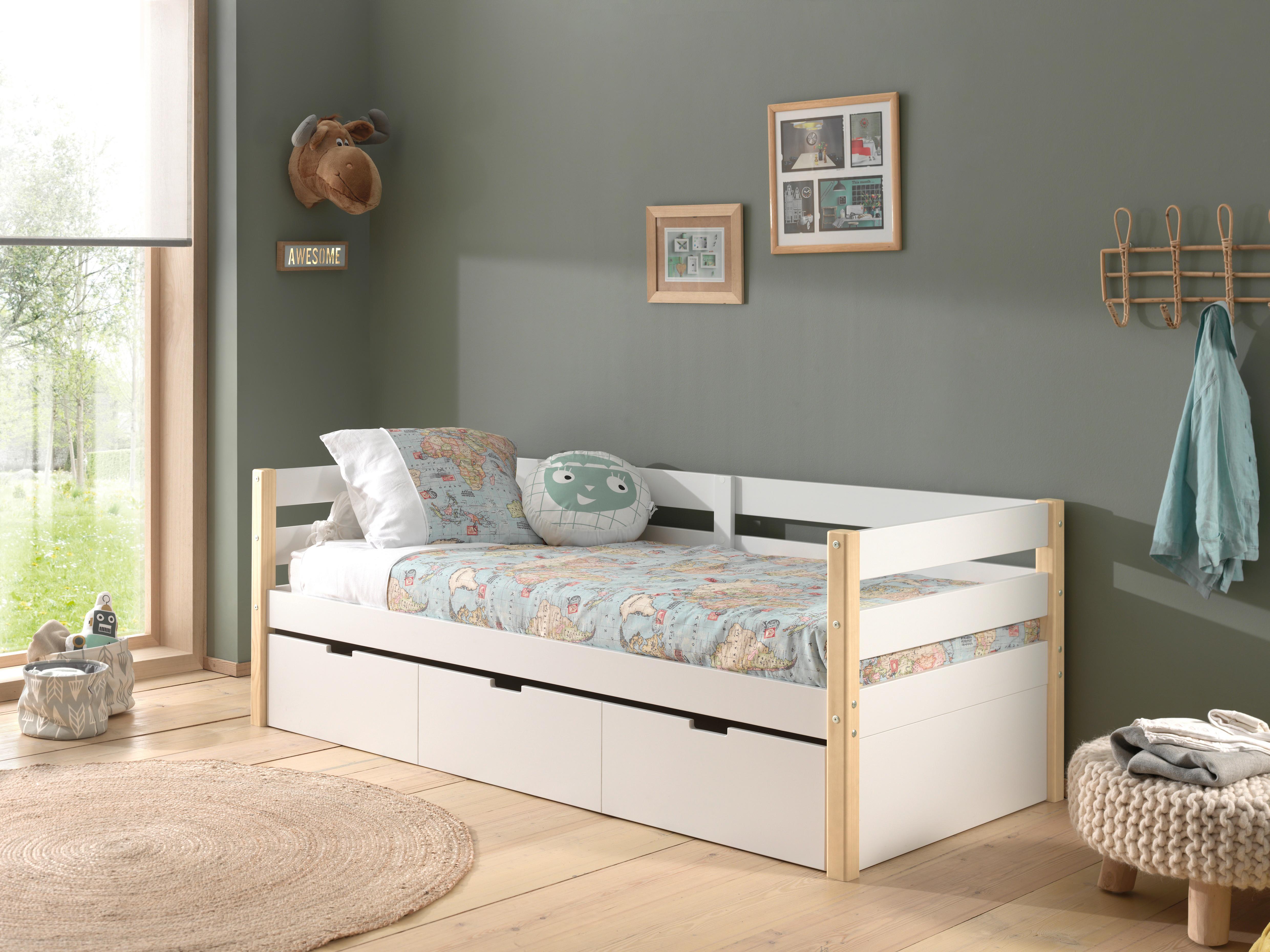 Ausziehbett Kiefer +lattenrost 90x200 cm Margrit Weiß/Natur - Weiß/Kieferfarben, MODERN, Holz/Holzwerkstoff (90/200cm) - MID.YOU