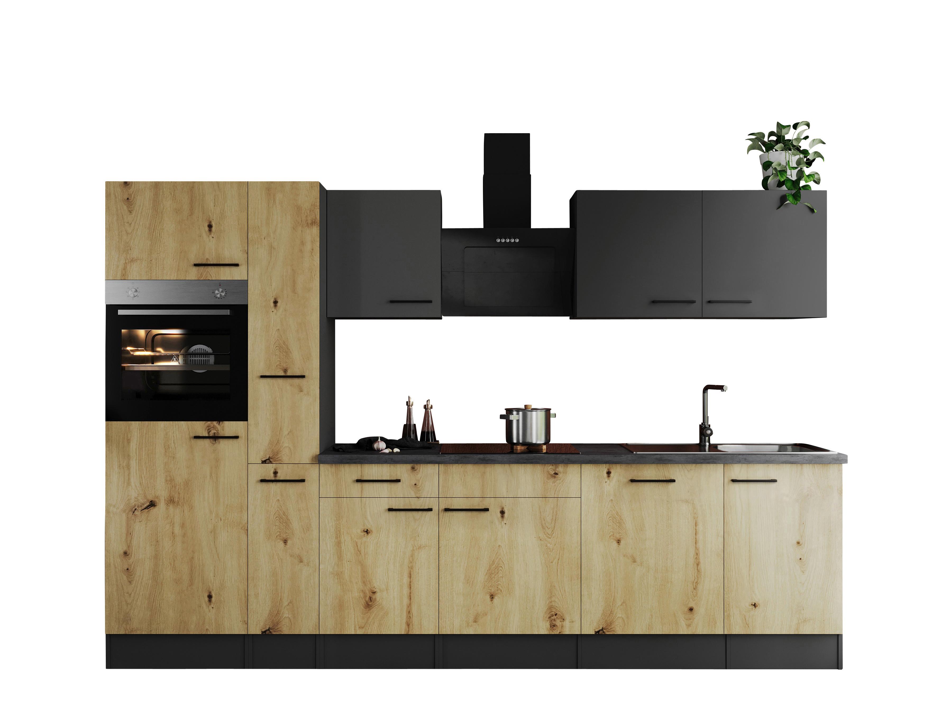 Küchenblock Oliver Artisan Dekor, Grau  B: 310 cm - Eiche Artisan/Grau, Design, Holzwerkstoff (310cm) - Respekta