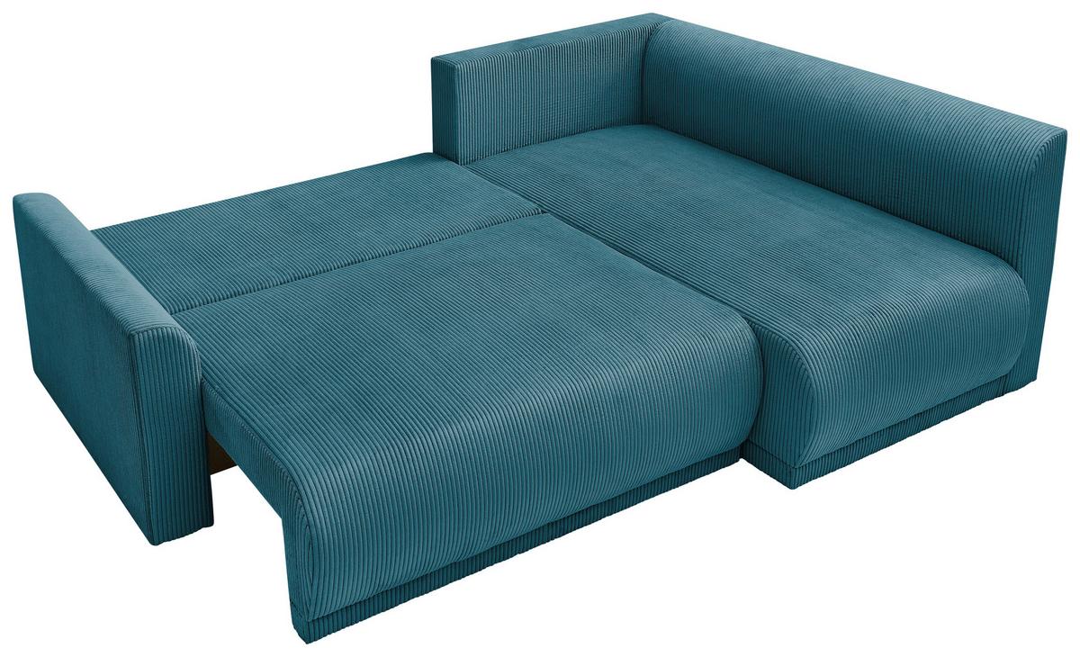 Rohová sedačka KIM L160, oboustranná, tyrkys. manšestr - černá/tyrkysová, Moderní, dřevo/textil (233/160cm)