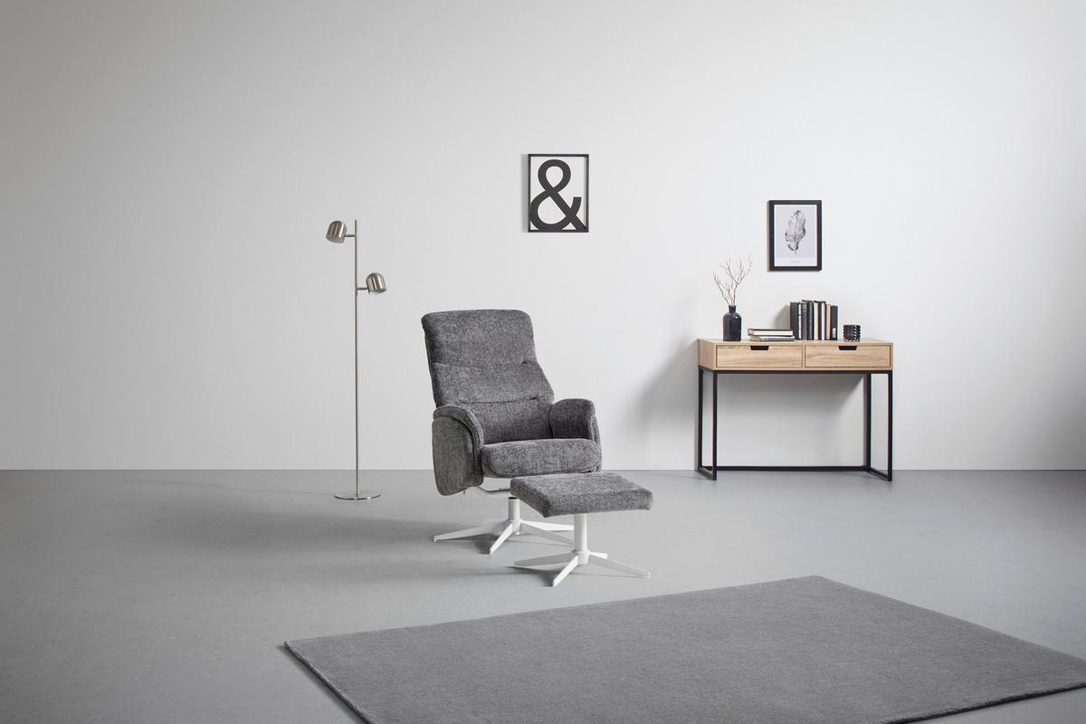 Relaxačné kreslo STAR, grafitová ženilka, s taburetom - biela/grafitová, Modern, kov/textil (72/107-95/86-110cm) - Mömax