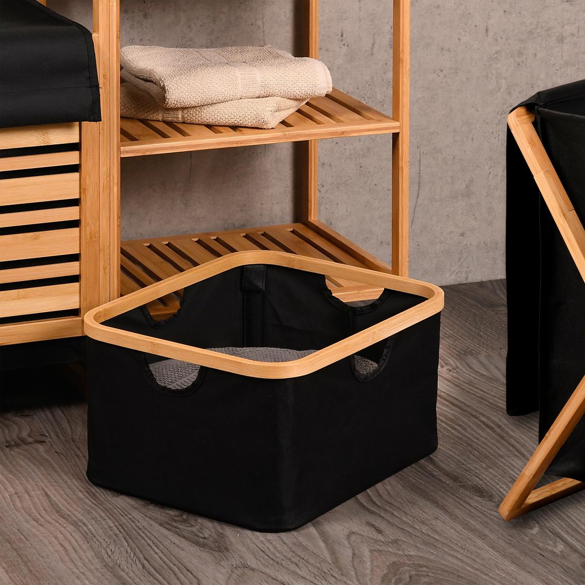 Aufbewahrungskörbchen Bambus - Schwarz/Naturfarben, Basics, Holz/Textil (54/26/36cm) - Kesper