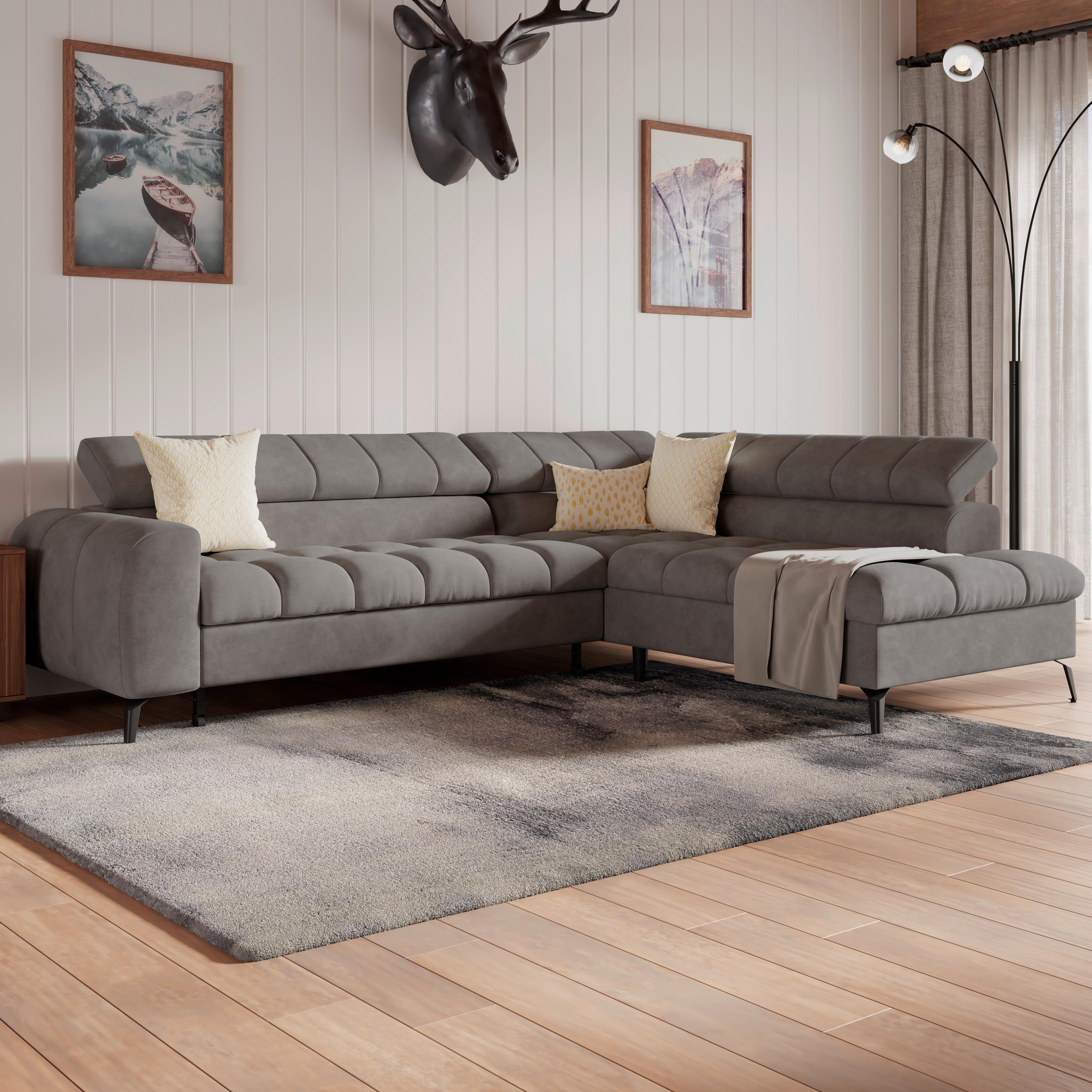 Ecksofa Volf Rechts New Dunkelgrau, S: 261x203 cm - Dunkelgrau/Schwarz, Trend, Kunststoff/Textil (261/203cm)