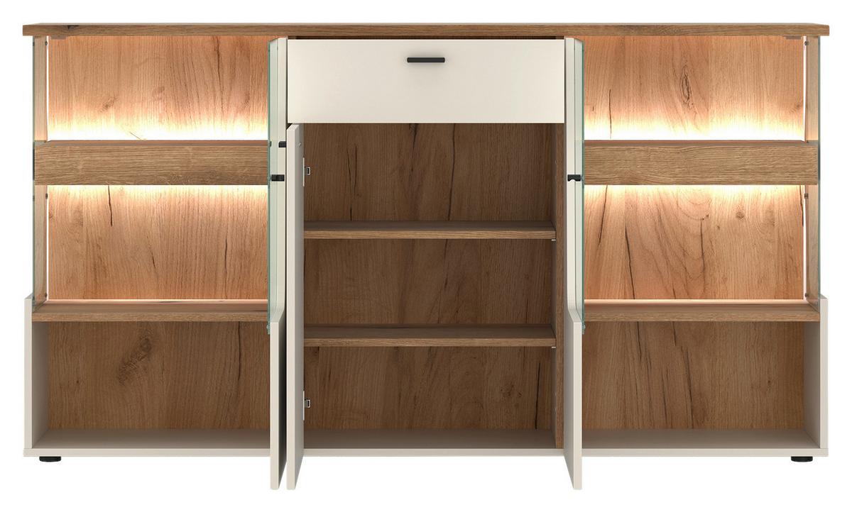 Sideboard Cut Out, B: 165cm Kaschmir/Eichefarben - Kaschmir/Eichefarben, MODERN, Glas/Holzwerkstoff (165/90/40cm) - Premium Living
