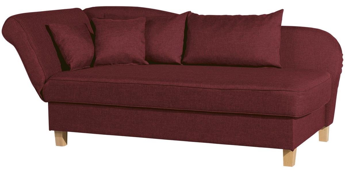 Recamiere Selma Rot Links Mit Bettkasten+schlaffunktion - Rot/Buchefarben, Design, Textil (190/82/88cm) - Max Winzer