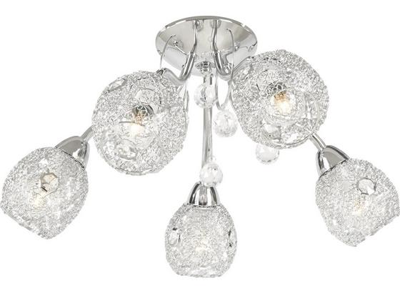 Deckenleuchte Anjo Ø 54 cm 5-Flammig mit Zierkristallen - Chromfarben, KONVENTIONELL, Kunststoff/Metall (54/22cm) - James Wood Deckenleuchte Anjo Ø 54 cm 5-Flammig mit Zierkristallen - Chromfarben, KONVENTIONELL, Kunststoff/Metall (54/22cm) - James Wood