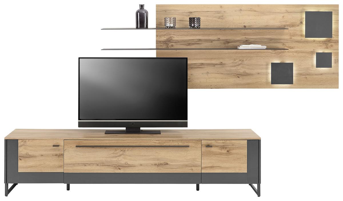 NÁSTĚNNÝ PANEL SKAGEN - barvy dubu/barvy břidlice, Moderní, kompozitní dřevo (194/70/22cm) - Premium Living