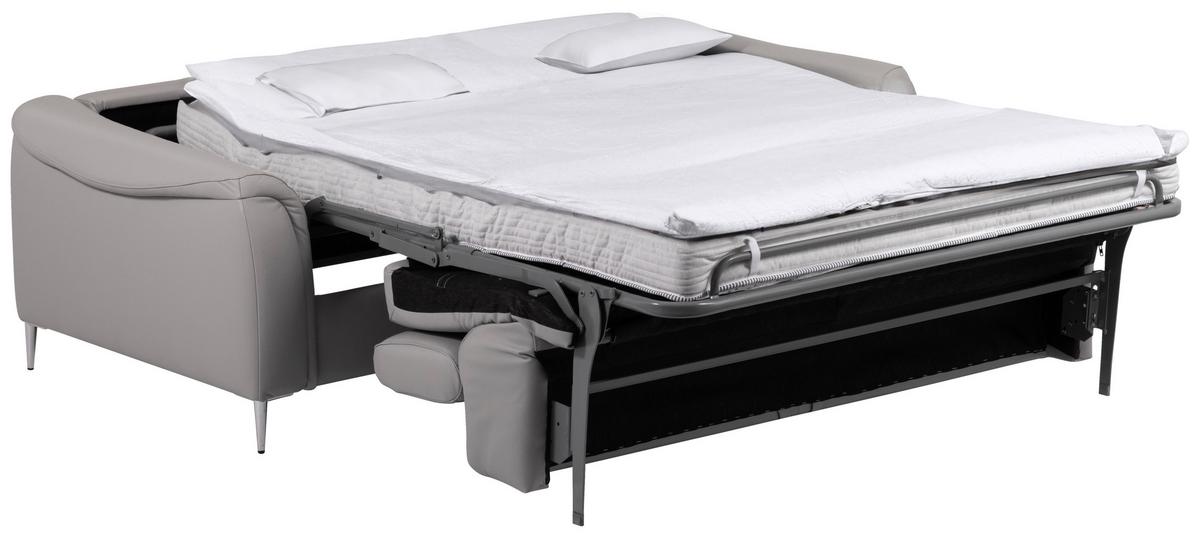 Schlafsofa Pafos Hellgrau Lederlook, Rindsleder B: 203cm - Hellgrau, Design, Leder (203/77-98/103cm) - MID.YOU