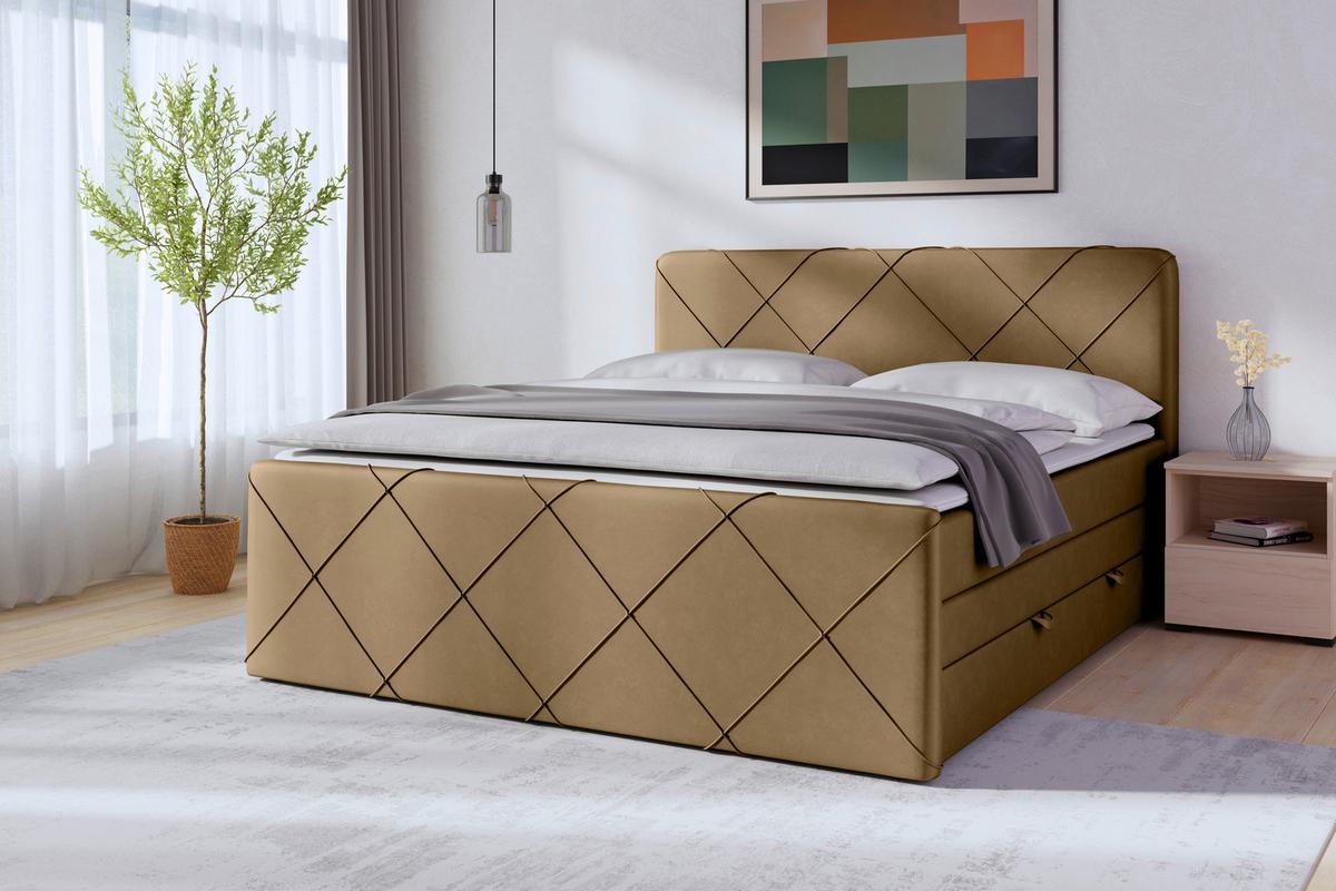 Boxspringbett mit Bettkasten Cordoba 180x200 cm Beige - Beige/Schwarz, MODERN, Holz/Kunststoff (180/200cm) - MID.YOU