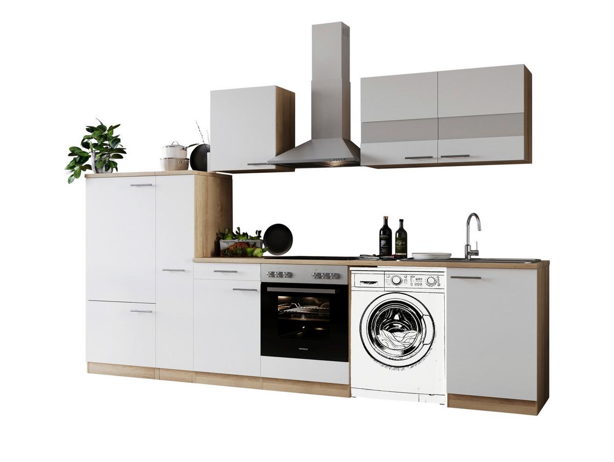 Küchenblock Merle Weiß B: 310 cm - Eichefarben/Weiß, Basics, Glas/Holzwerkstoff (310cm) - Respekta