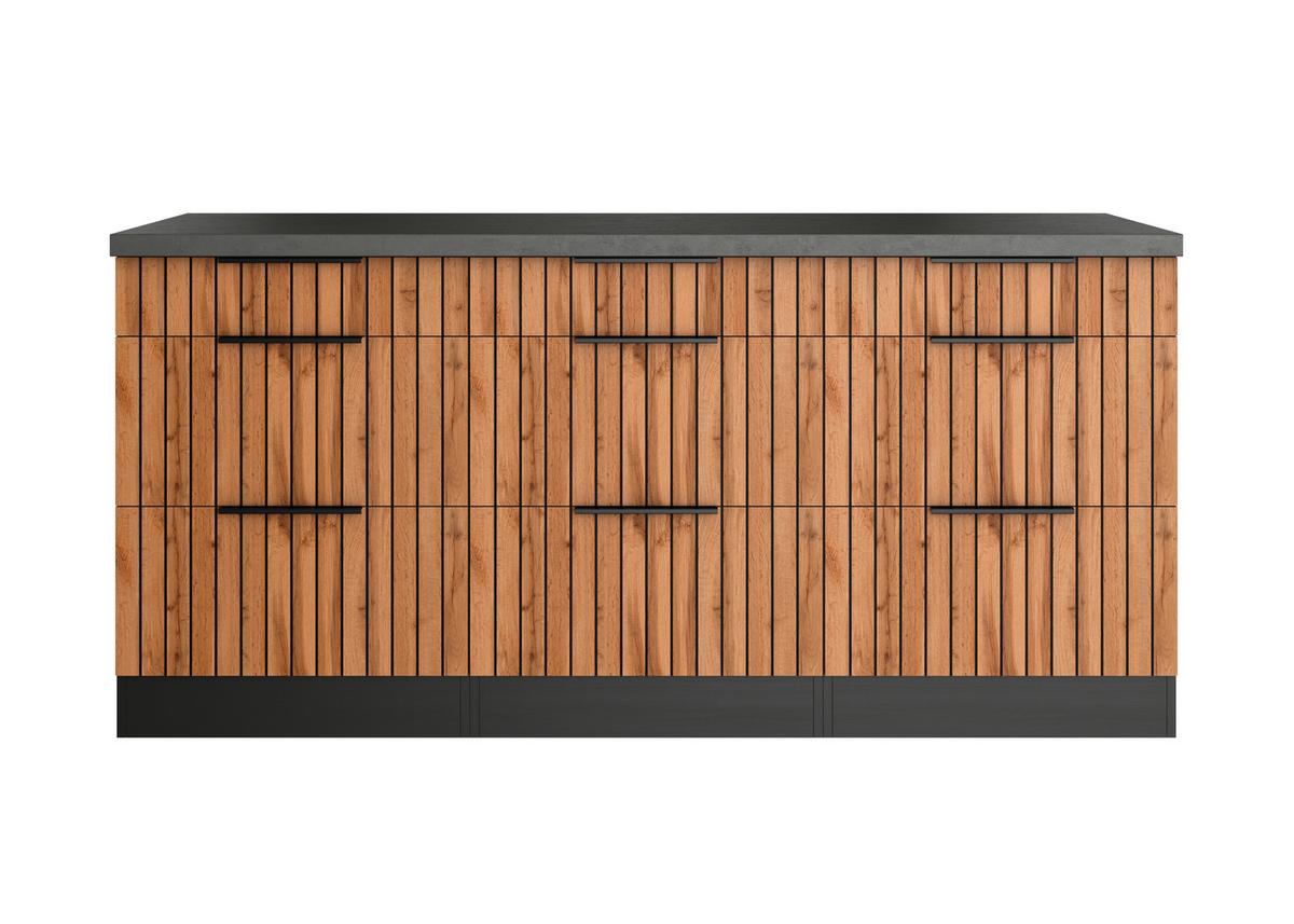 Küchenunterschrank Liverpool Graphit, Eiche Dekor B: 180 Cm - Schieferfarben/Eiche Wotan, Basics, Holzwerkstoff (180/85/60cm) - Held