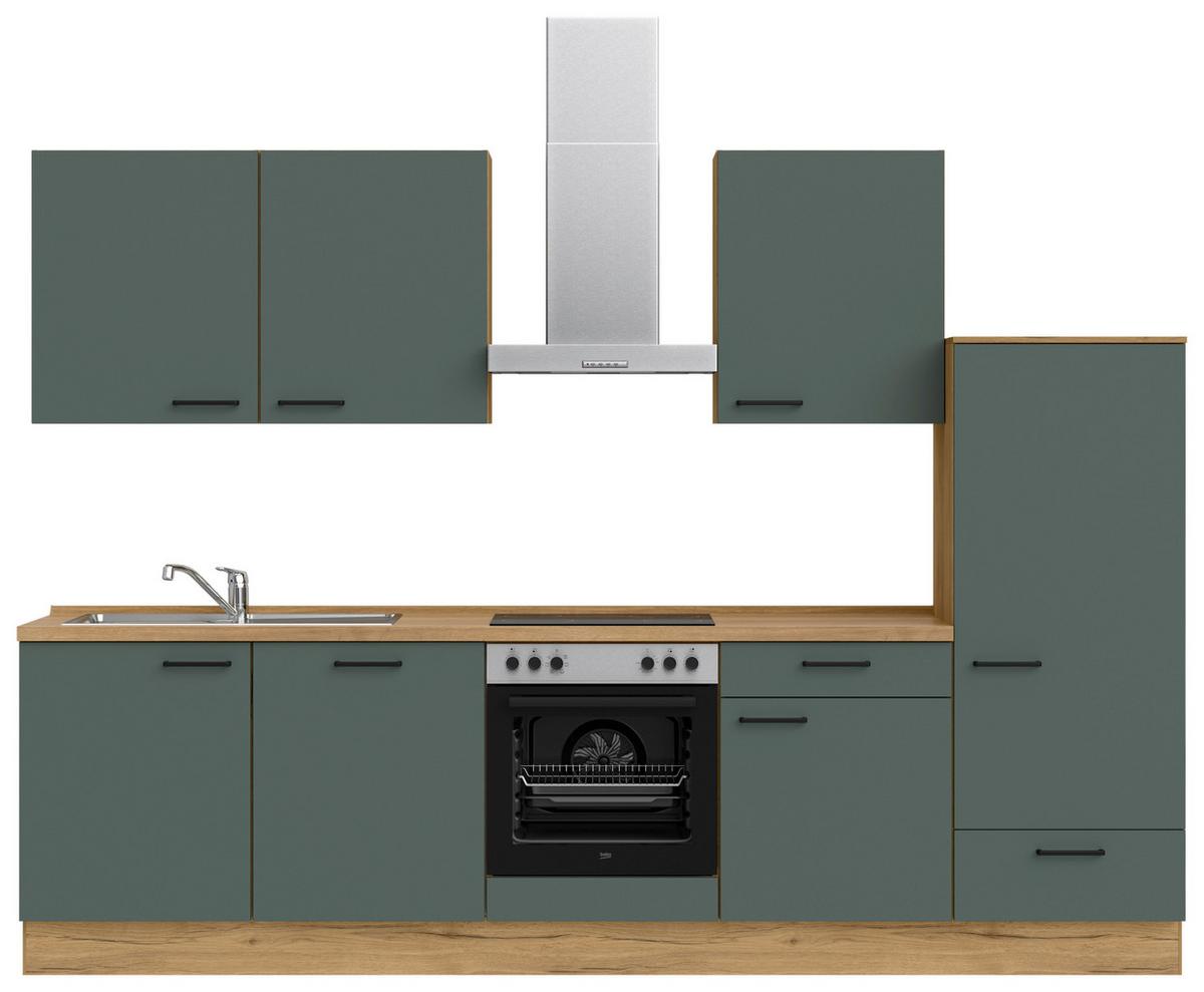 Küchenleerblock Easytouch Low-Line, L10 Rechts - Dunkelgrün/Eichefarben, MODERN, Holzwerkstoff (300cm) - Nobilia