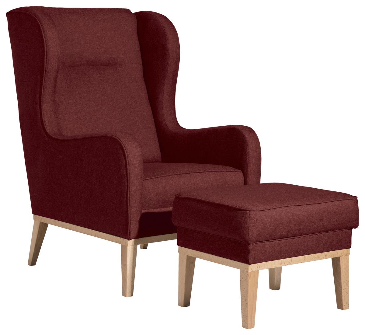 Ohrensessel Angelo - Rot/Naturfarben, KONVENTIONELL, Textil (66/104/78cm) - Max Winzer