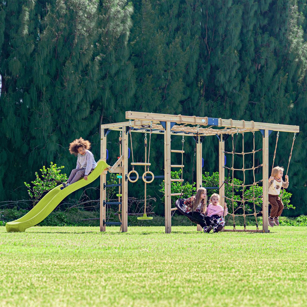 Klettergerüst Mit Rutsche Limegrün - Blau/Limette, Basics, Holz/Kunststoff (522,5/196/205cm) - Ambia Garden